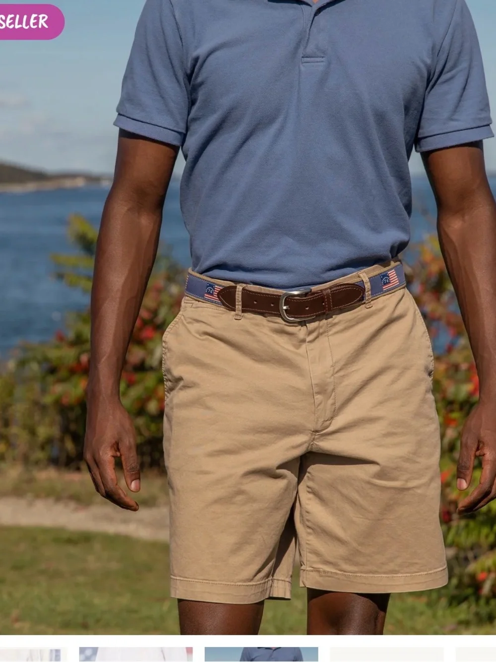 Woven American Flag Club Belt - Brown & Blue